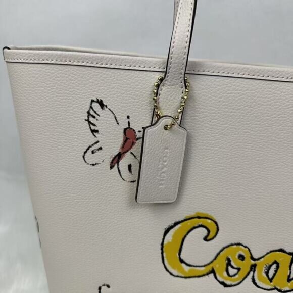 Coach City Tote Bag With Sketch Print Double Face Leather Chalk Multi - Picture 6 of 11